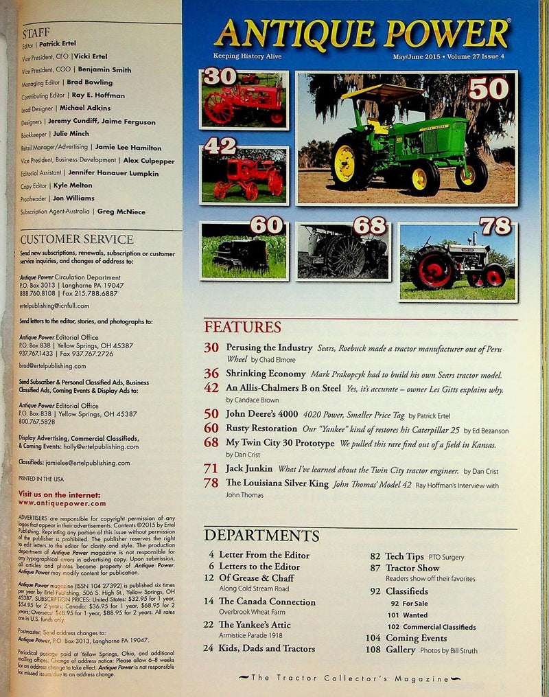 Antique Power Magazine June 2015 Vol 27 # 4 1969 John Deere 4000 Power Shift