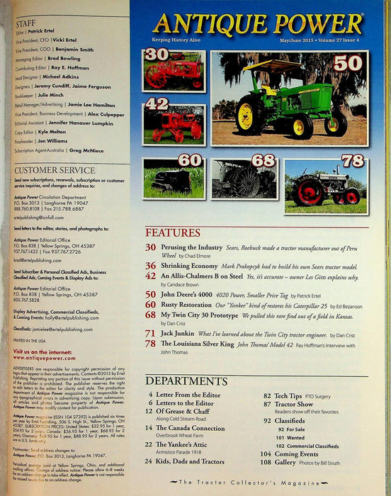 Antique Power Magazine June 2015 Vol 27 # 4 1969 John Deere 4000 Power Shift