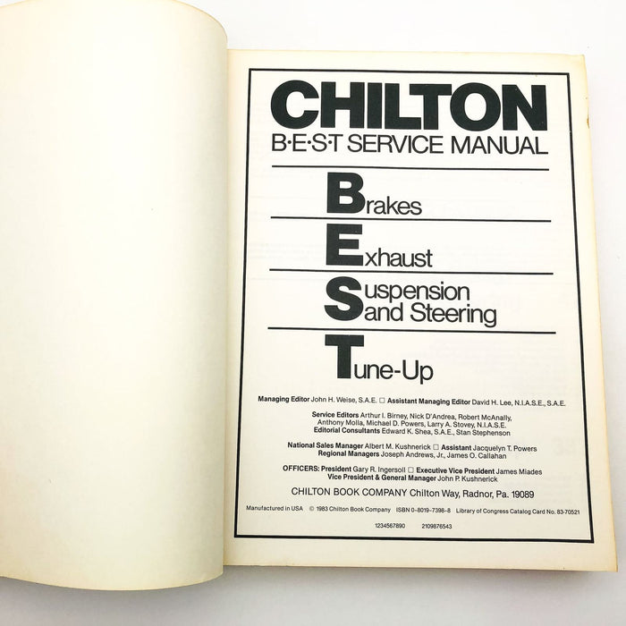 Chilton Best Service Manual Paperback John Weise 1983 1st Edition Car Repair 5