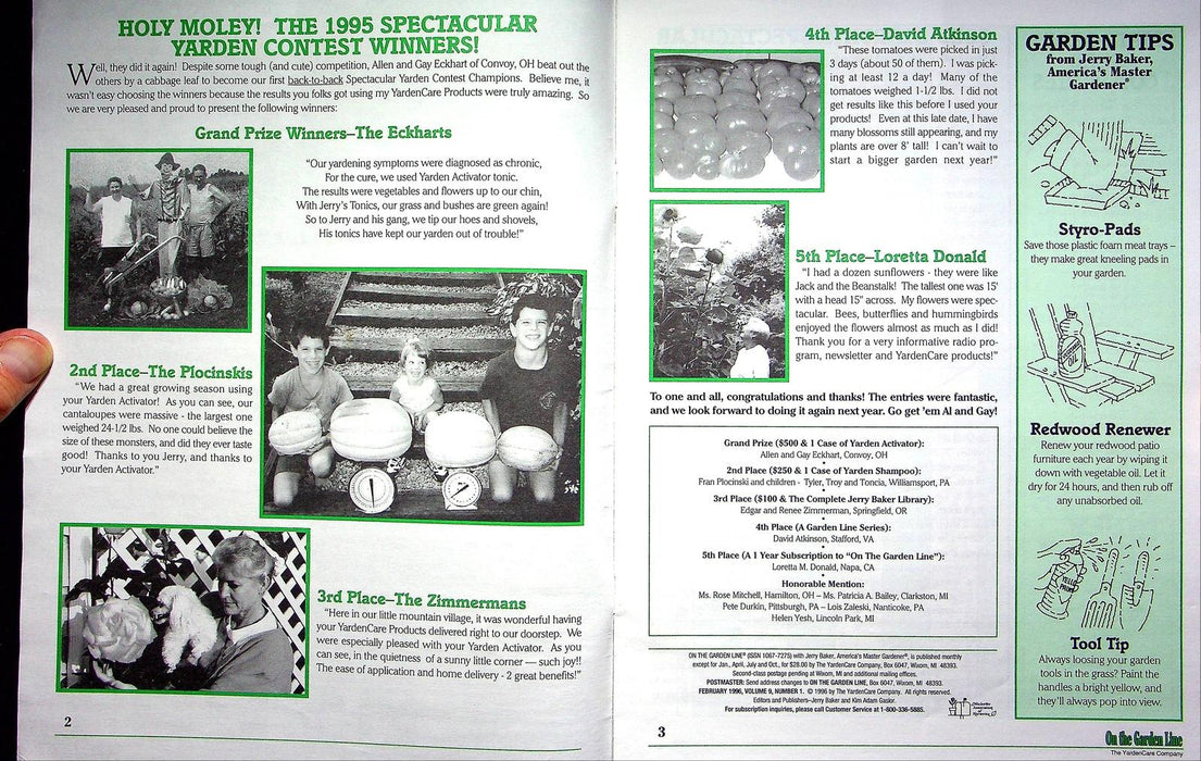 On The Garden Line Magazine February 1996 Seed Starting, Blooming Plants