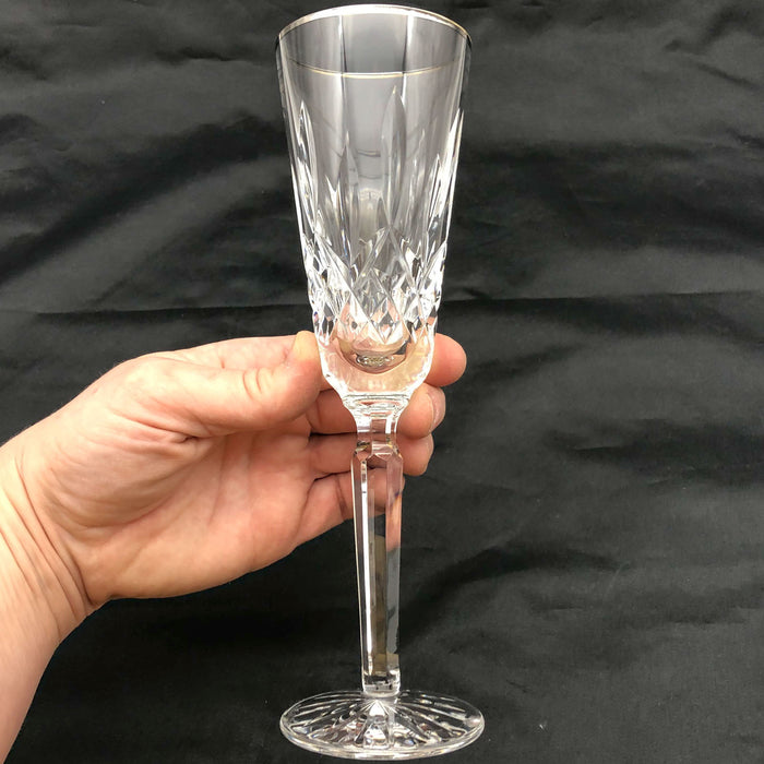 1ct Waterford Crystal Champaign Flute Lismore 8-7/8" Signed Glass Silver Rim