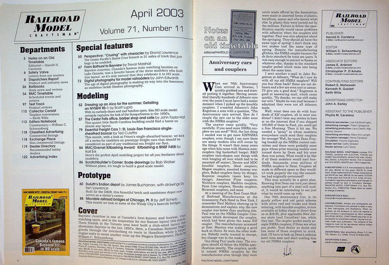 Railroad Model Craftsman Magazine April 2003 Vol 71 No 11 Bayview Jct. HO Scale