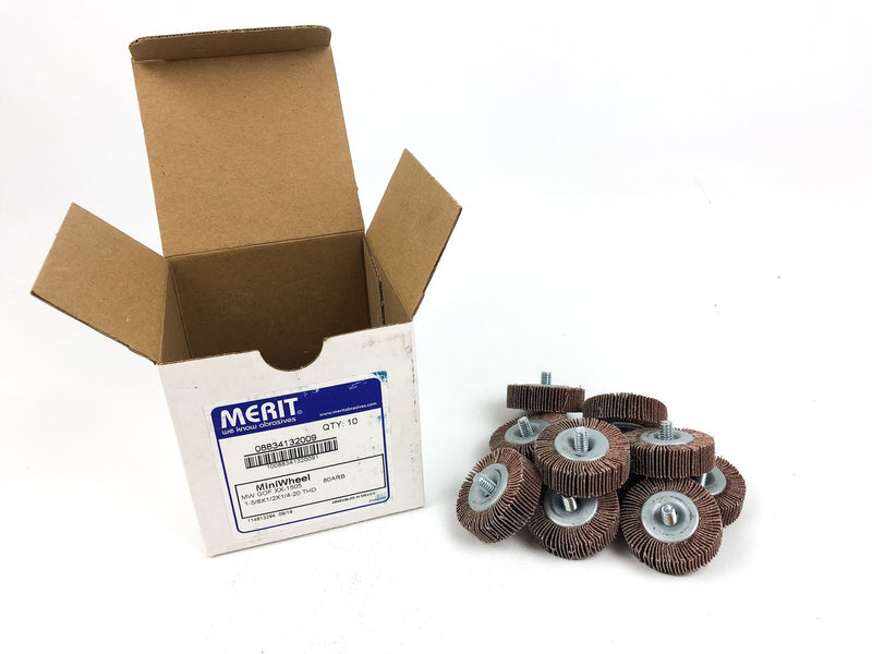 Merit Mini Flap Wheel 32009 MW GOF XX-1505 80 ARB 1-5/8"x1/2"x1/4" THD 10pk 4