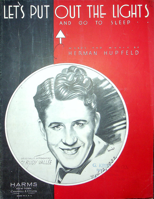 Sheet Music Let's Put Out The Lights And Go To Sleep Rudy Vallee Herman Hupfeld 1