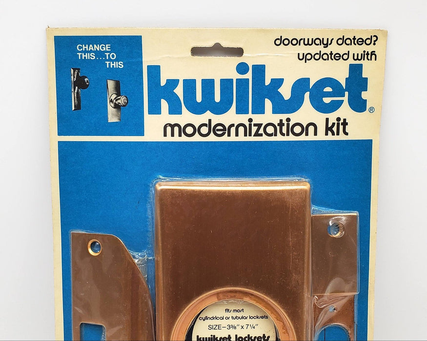 Vtg Kwikset Door Hardware Kit Brushed Bronze 2 Strike Plates & 2 Escutcheons NOS 3