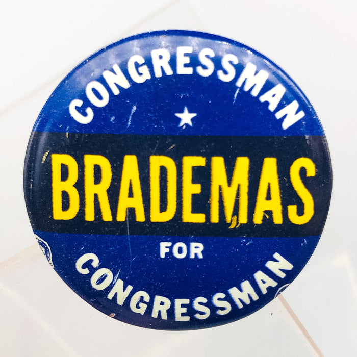 Congressman John Brademas Button Pin 1.25" Indiana Politician Campaign Blue 5
