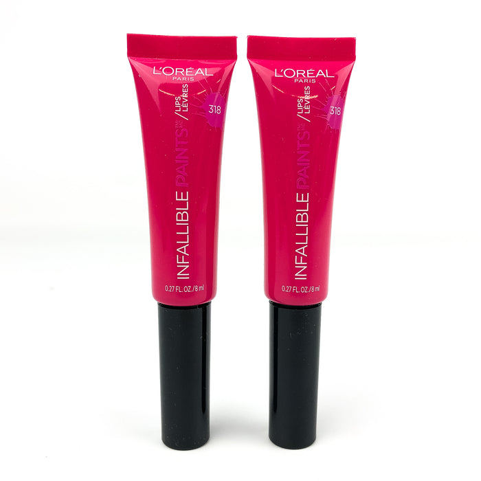 L'Oreal Infallible Paints Lips Lip Color Fearless Fuschia #318 .27 oz Each (2PK)