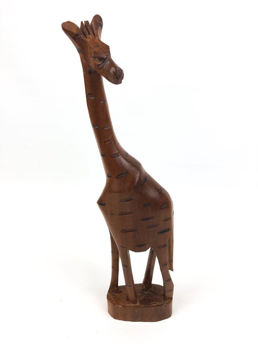 Wooden Giraffe Figurine Sculpture African Safari Hand Carved Teak Tall Thin 14" 1