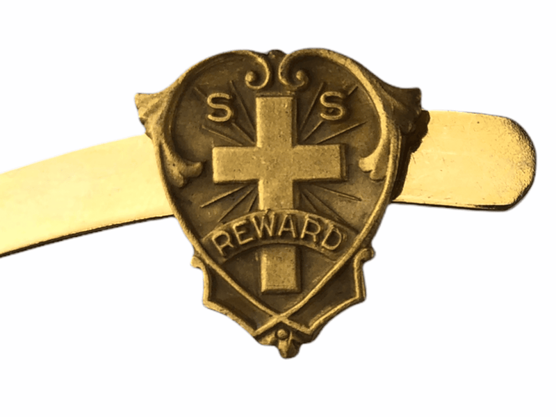 Sunday School Reward Lapel Pin Holy Cross Heart Shield Vintage 3