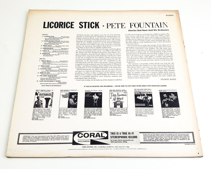 Pete Fountain Licorice Stick 33 RPM LP Record Coral Records 1964 CRL 757460 2