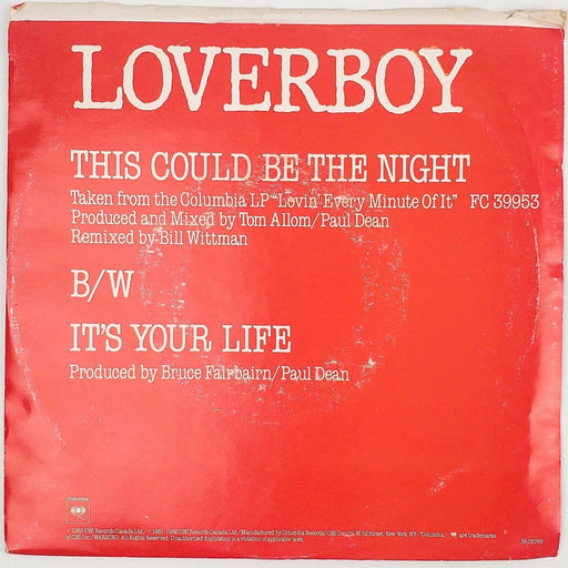 Loverboy This Could Be The Night Record 45 RPM Single 38-05765 Columbia 1985 2