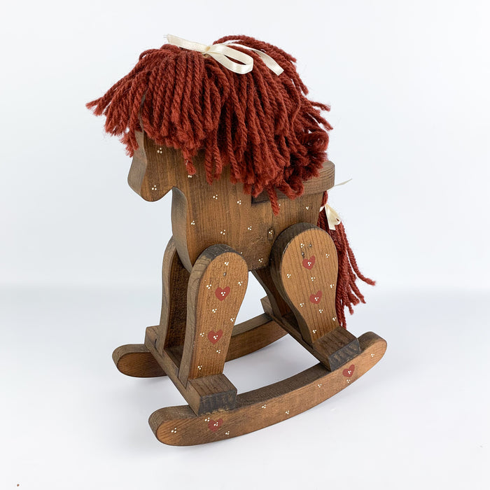 Small Wood Rocking Horse w/ Yarn Mane & Tail Decorative Folk Art