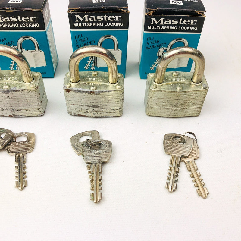 4ct Vintage No 500 Master Lock Padlock 1-1/8" Shackle New NOS Keyed Alike 371 6