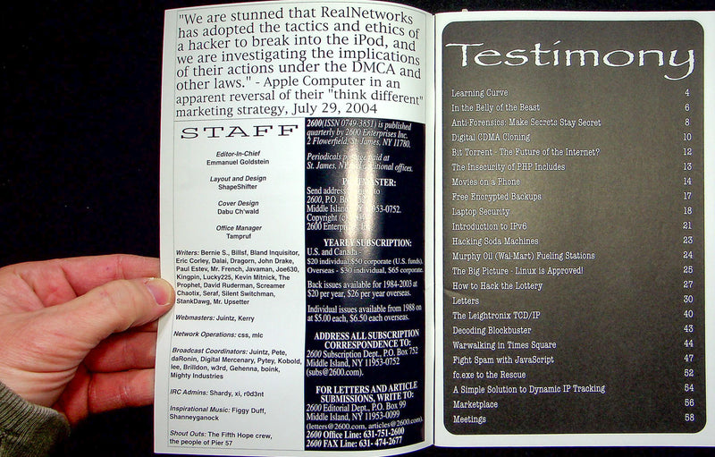 2600 The Hacker Quarterly Magazine Fall 2004 Computer Internet Underground News