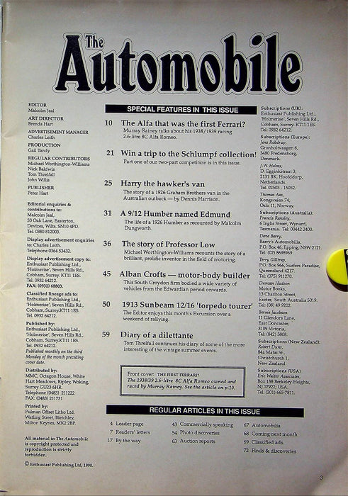 The Automobile Magazine September 1990 Vol 8 #7 Alfa Romeo 8C, Humber 9/20