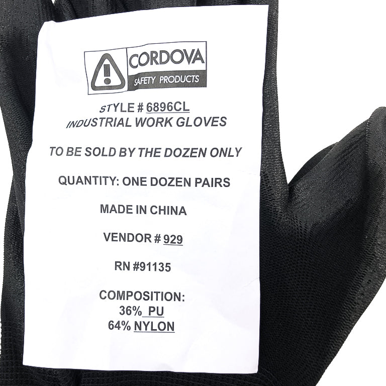 Polyurethane Palm Coated Gloves 3 Pairs Work Safety PU Cordova 6896CL Large 6