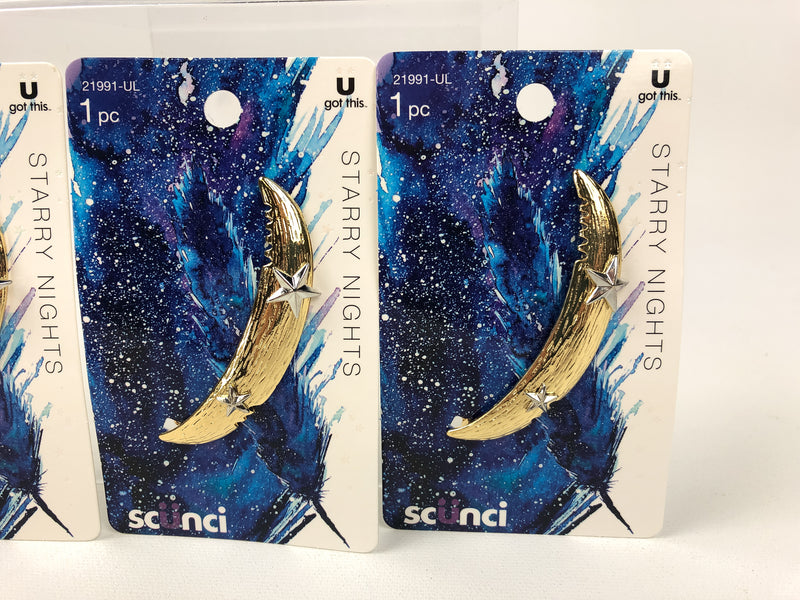 (3pk) Scunci Hair Clip Accessory Starry Nights Gold Moon Silver Star 21991-UL