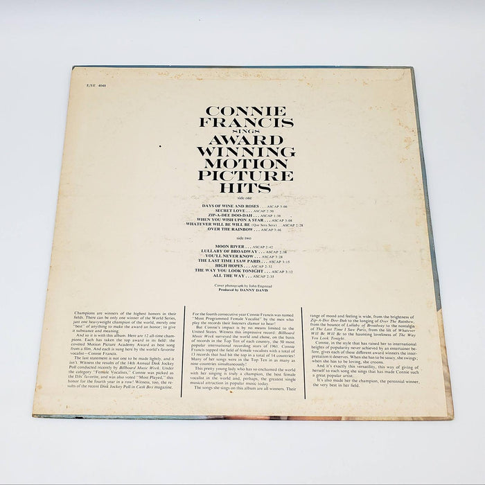 Connie Francis Sings Award Winning Motion Picture Hits LP Record MGM 1963 2