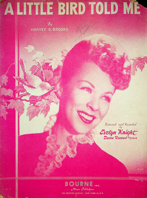 A Little Bird Told Me Sheet Music Harvey O Brooks Piano Vocal 1948 Evelyn Knight 1