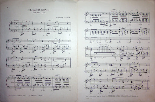 Sheet Music Flower Song Blumenlied Gustav Lange Unexcelled Edition Soldier March 2