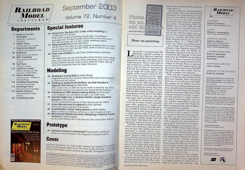 Railroad Model Craftsman Magazine September 2003 Vol 72 No 4 Joe Crea 1/2" Scale
