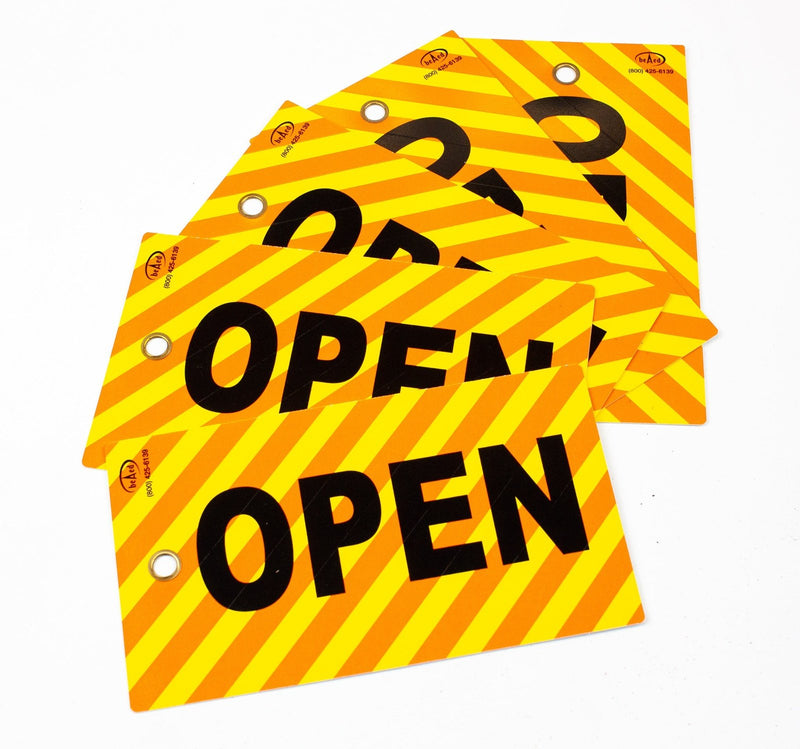 Beaed: Open Sign Tag - Striped Orange & Yellow Plastic, 4" x 7" - Lot of 5 | NEW 1