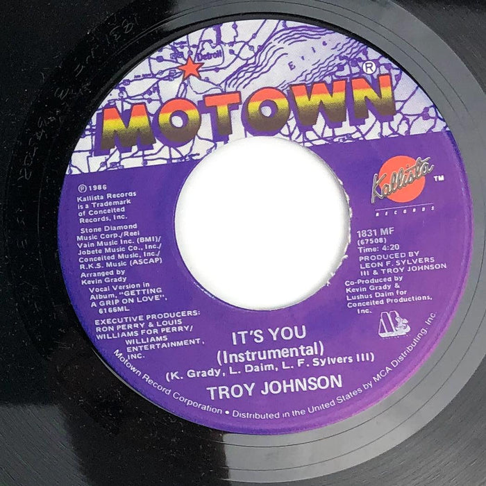 Troy Johnson It's You + Instrumental Version 45 RPM 7" Record Single Motown 1986 4