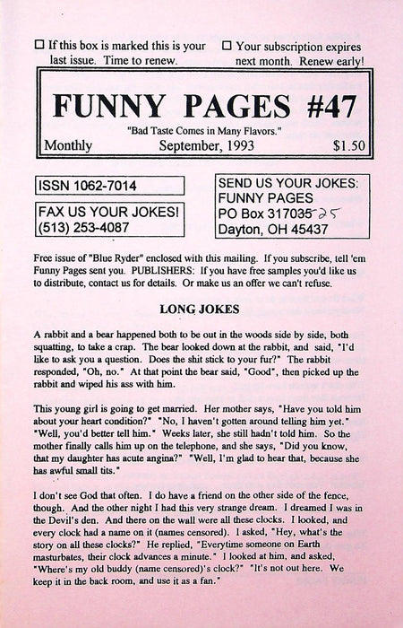 Funny Pages Zine 1993 # 47 Dayton Ohio Humor Zine 1