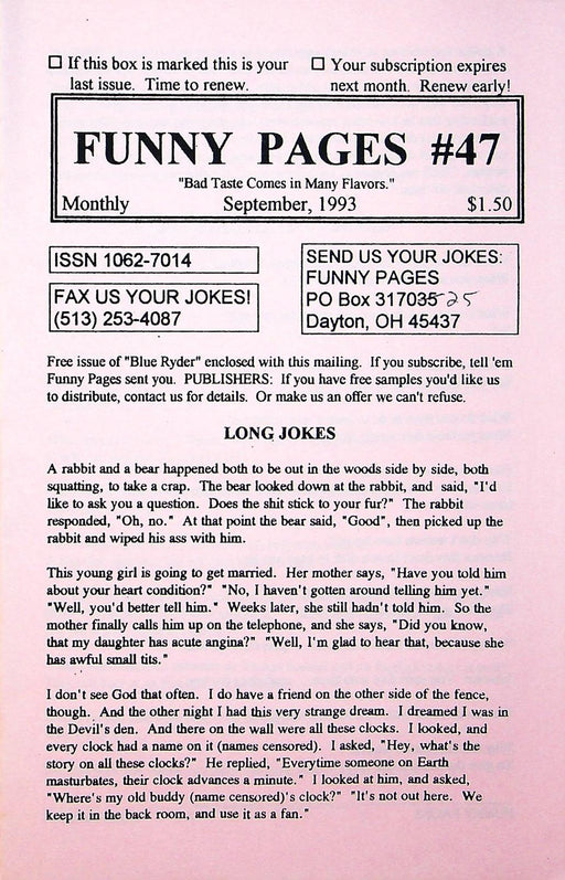 Funny Pages Zine 1993 # 47 Dayton Ohio Humor Zine 1