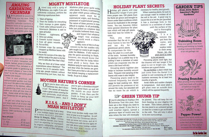 On The Garden Line Magazine January 1998 Winter Gardening Tips, Mistletoe