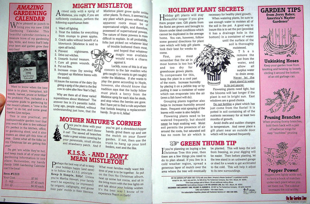 On The Garden Line Magazine January 1998 Winter Gardening Tips, Mistletoe