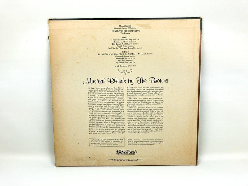 The Browns I Heard The Bluebirds Sing Record 33 RPM LP CAS-885 e Camden 1965 3