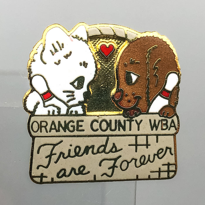 Womens Bowling Association Pin Pinback WBA Orange County Friends Are Forever Cat