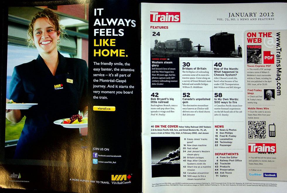 Trains Railroading Magazine January 2012 Vol 72 No 1 Joel Jensen's Western Glory