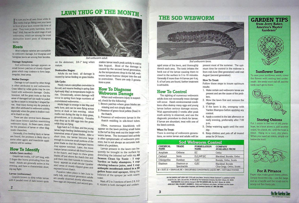 On The Garden Line Magazine August 1994 Sod Webworm, DIY Garden Solutions