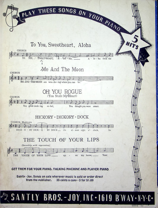 Vintage Sheet Music Me And The Moon Dick Stabile 1936 Hirsch Hanoman Piano Vocal 4