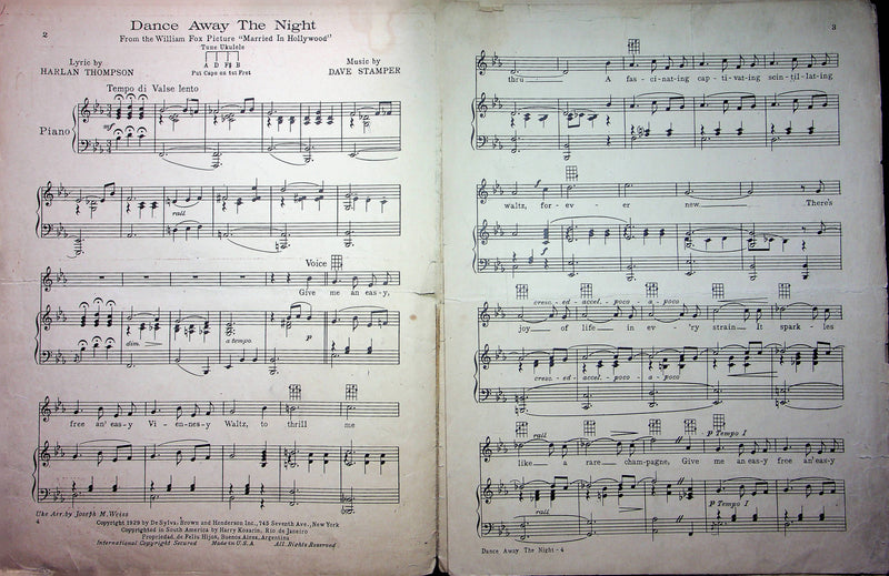 Dance Away The Night Oscar Straus Sheet Music 1929 Married In Hollywood 2