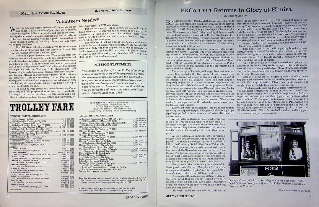 Trolley Fare Magazine Aug 2001 East Site Track Extension Begin PA Railway Museum