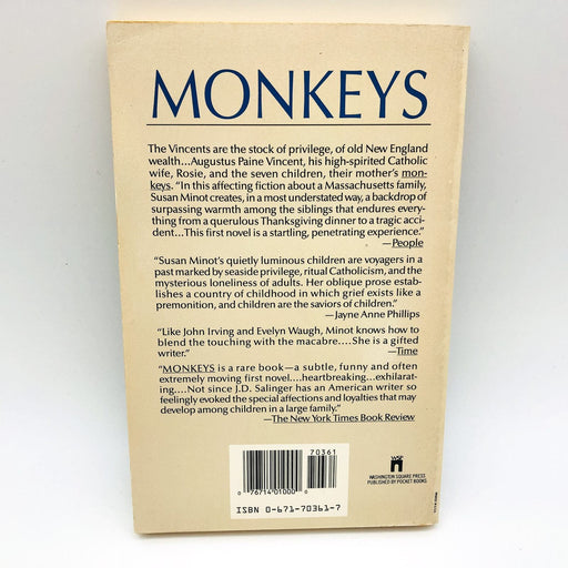 Monkeys Paperback Susan Minot 1987 Siblings Growing Up Massachusetts Loyalty 2 2