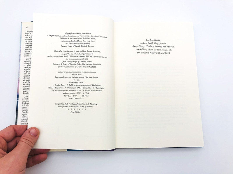 Just Enough Rope Hardcover Joan Braden 1989 Public Relations Washington DC 8