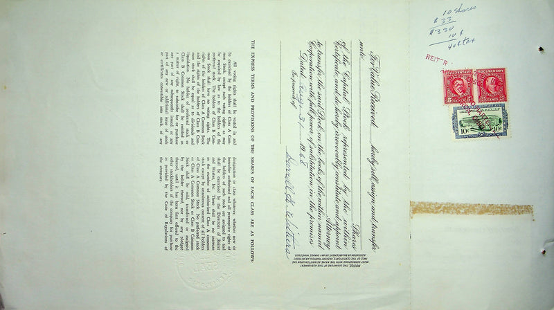 Reiter Dairy Company Stock Certificate Bond Scripophilly Akron Ohio 1966 No 306