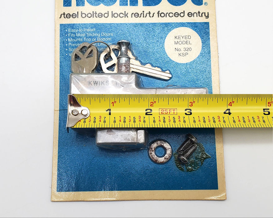 Kwikset Sliding Door Lock Model 320KSP Solid Steel Locking Bolt 1-3/8 to 1-9/16"