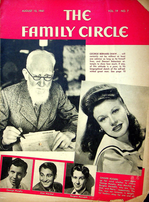 The Family Circle Magazine August 15 1941 George Bernard Shaw, Ginger Rogers 1