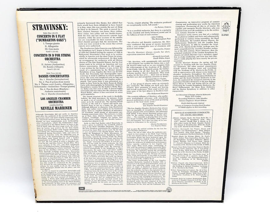 Los Angeles Chamber Orchestra Stravinsky Concerto In D 33 RPM LP Record 1975 2