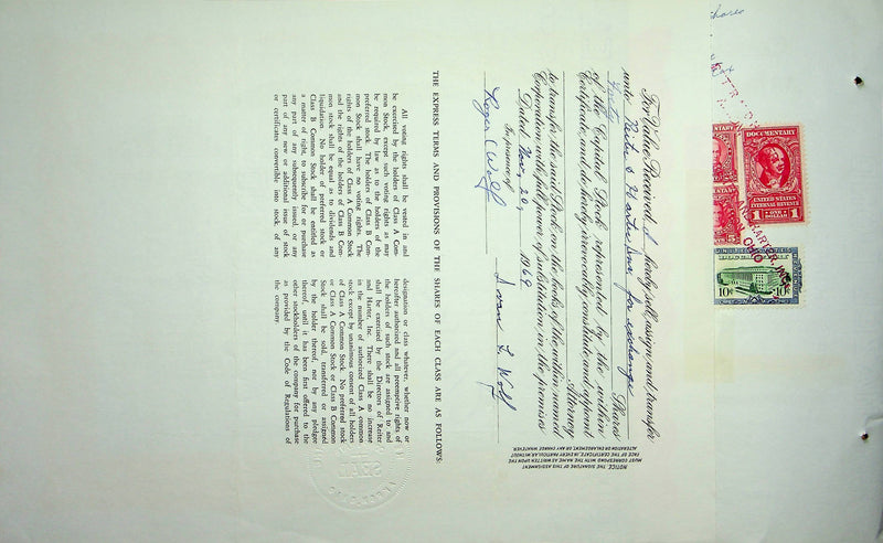 Reiter Dairy Company Stock Certificate Bond Scripophilly Akron Ohio 1966 No 307