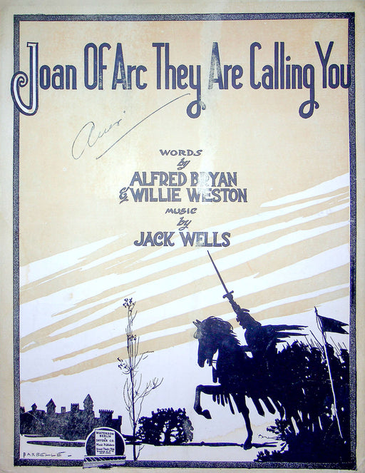 Sheet Music Joan Of Arc They Are Calling You Jack Wells Bryan Weston 1917 WW1 1