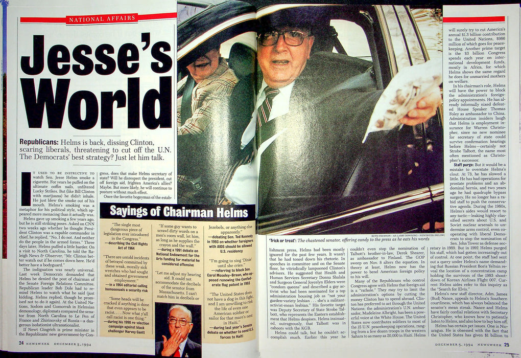 Newsweek Magazine December 5 1994 Anti Fat Frenzy Dieting Senator Jesse Helms