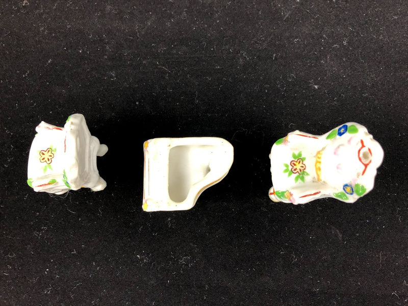 Occupied Japan Asian Oriental Miniature Porcelain Chairs & Piano - Missing Lid 5