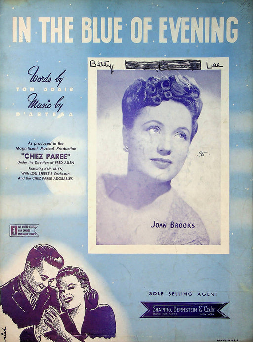 Chez Paree Musical Sheet Music In The Blue Of Evening Tom Artesa Joan Brooks 1