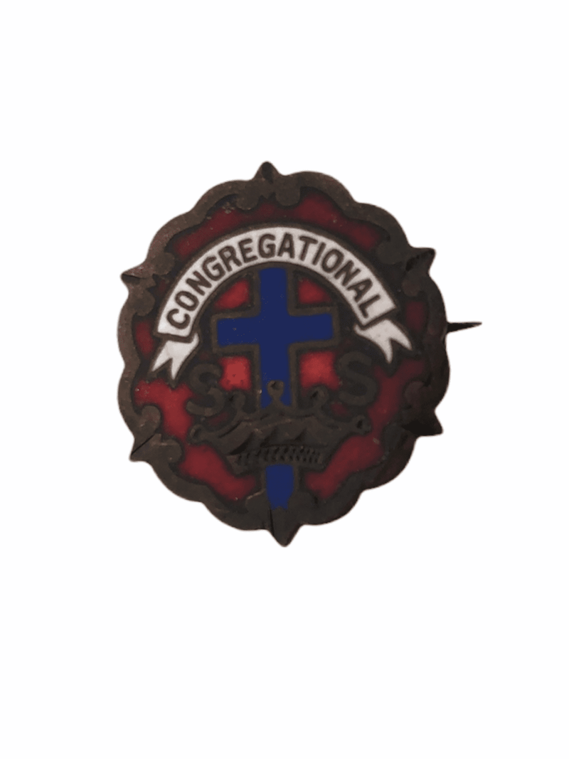 Bronze Congregational Lapel Pin Sunday School Little System Cross Crown Enamel 3